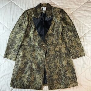 VTG Stella Louise Unique Gold & Black Paisley Long Blazer Jacket Women 16W